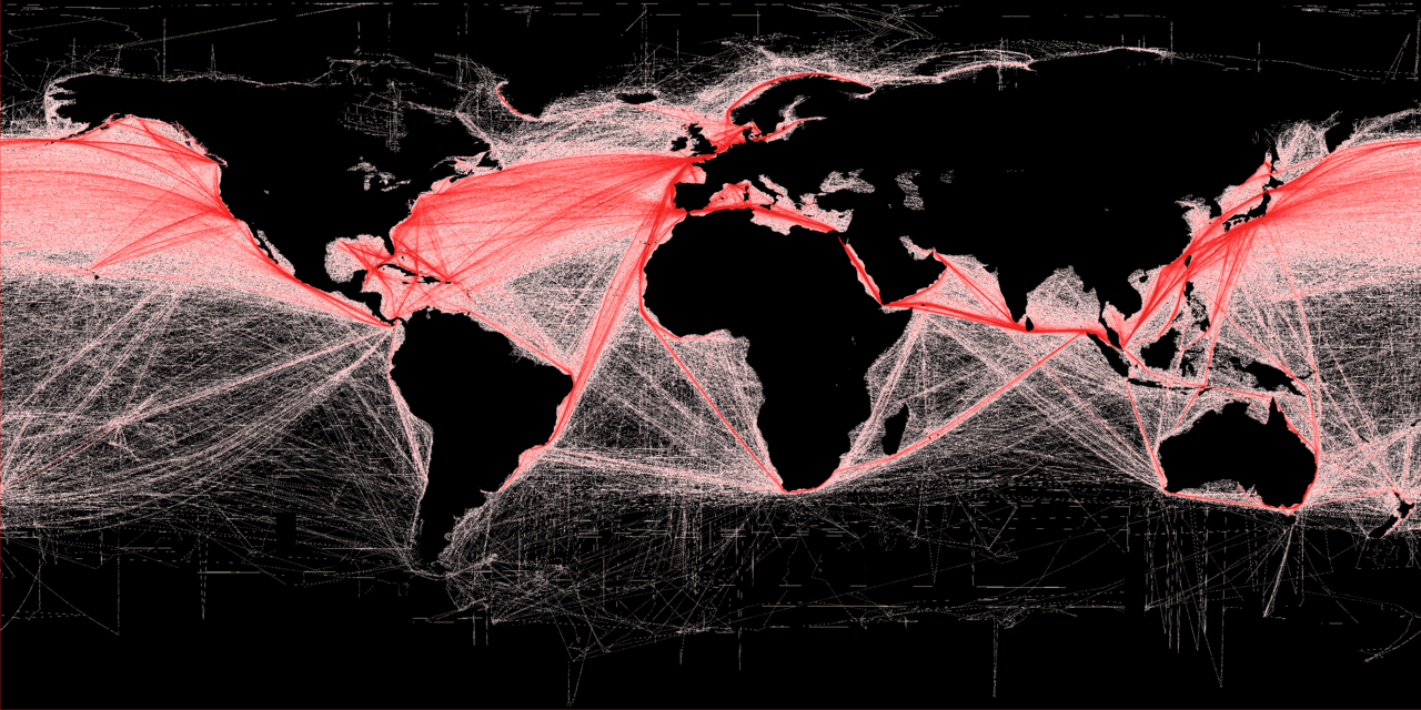 Map displaying global shipping density.
