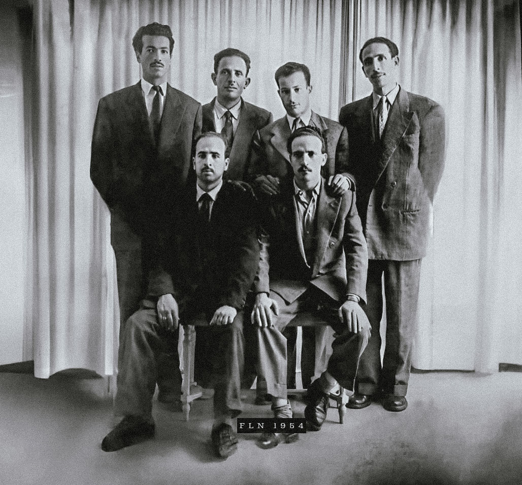 The six founding members of the FLN before 1 November 1954.