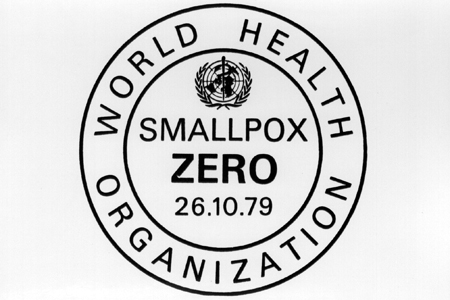 The logo certifying the eradication of smallpox in Somalia, and consequently, in the world, 1979