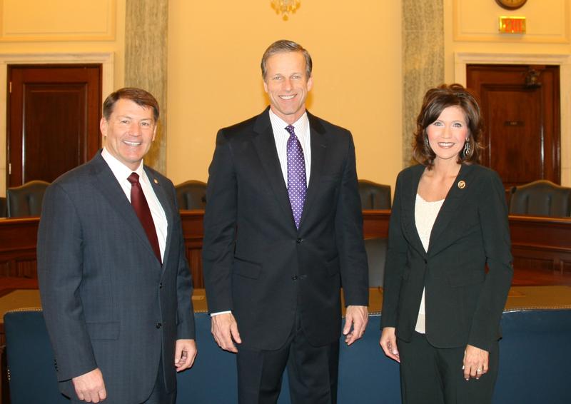 The 2015 Congressional delegation from South Dakota: (from left) Senator Mike Rounds, Senator John Thune, and Representative Kristi Noem. Both Mike Rounds and Kristi Noem have made appearances at the Sturgis Rally.