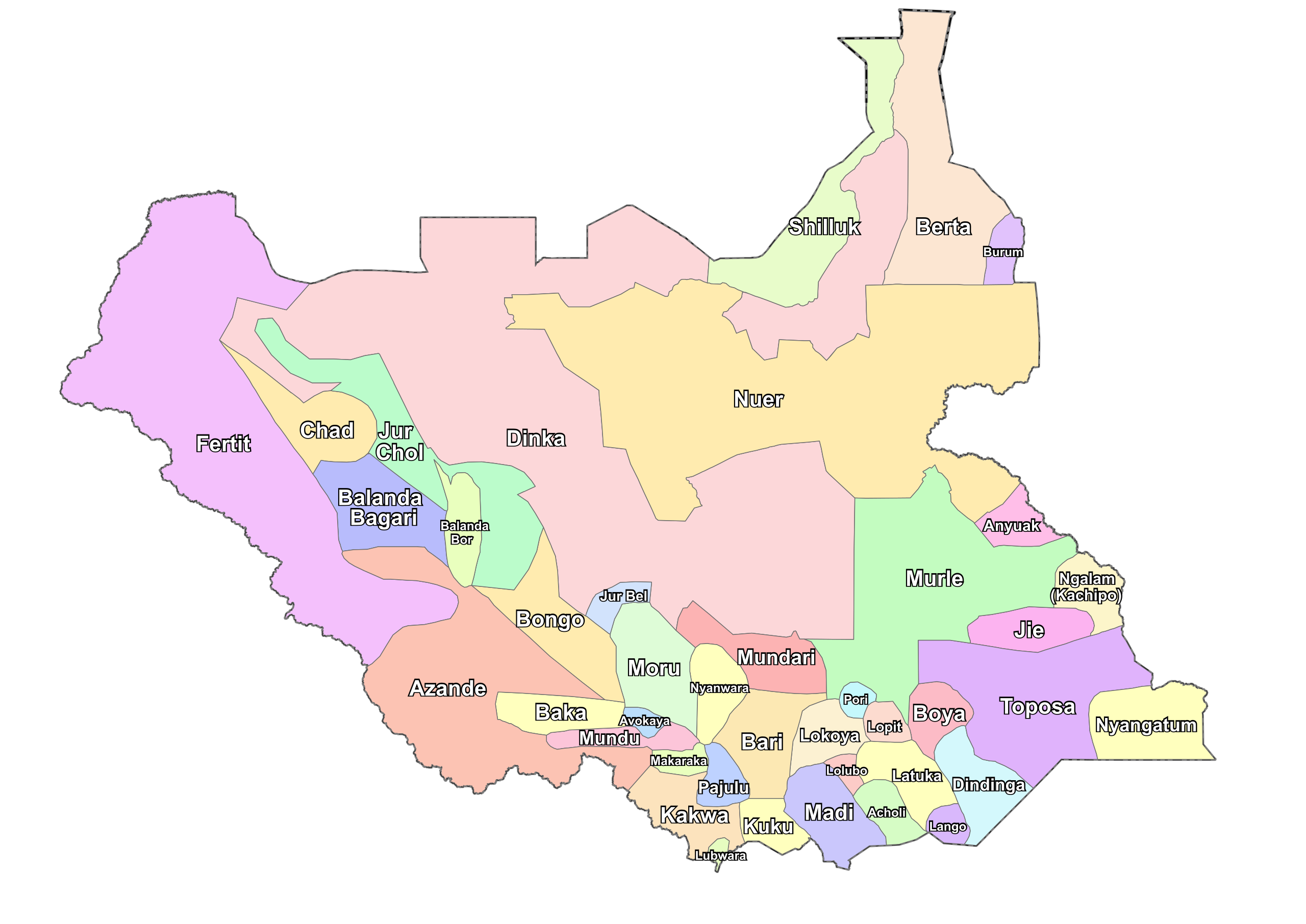  Map of the ethnic groups of South Sudan.