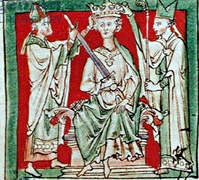 Thirteenth-century depiction of the coronation of King Stephen.