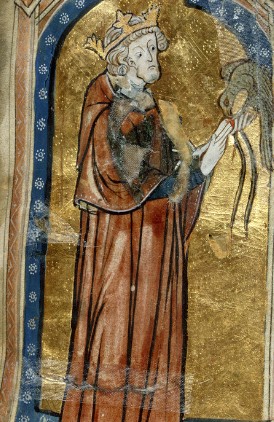 Fourteenth-century depiction of Stephen with a hunting bird