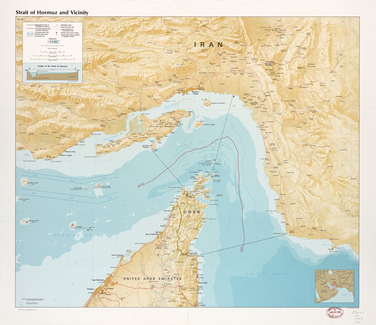 Map showing the Strait of Hormuz and its vicinity. 