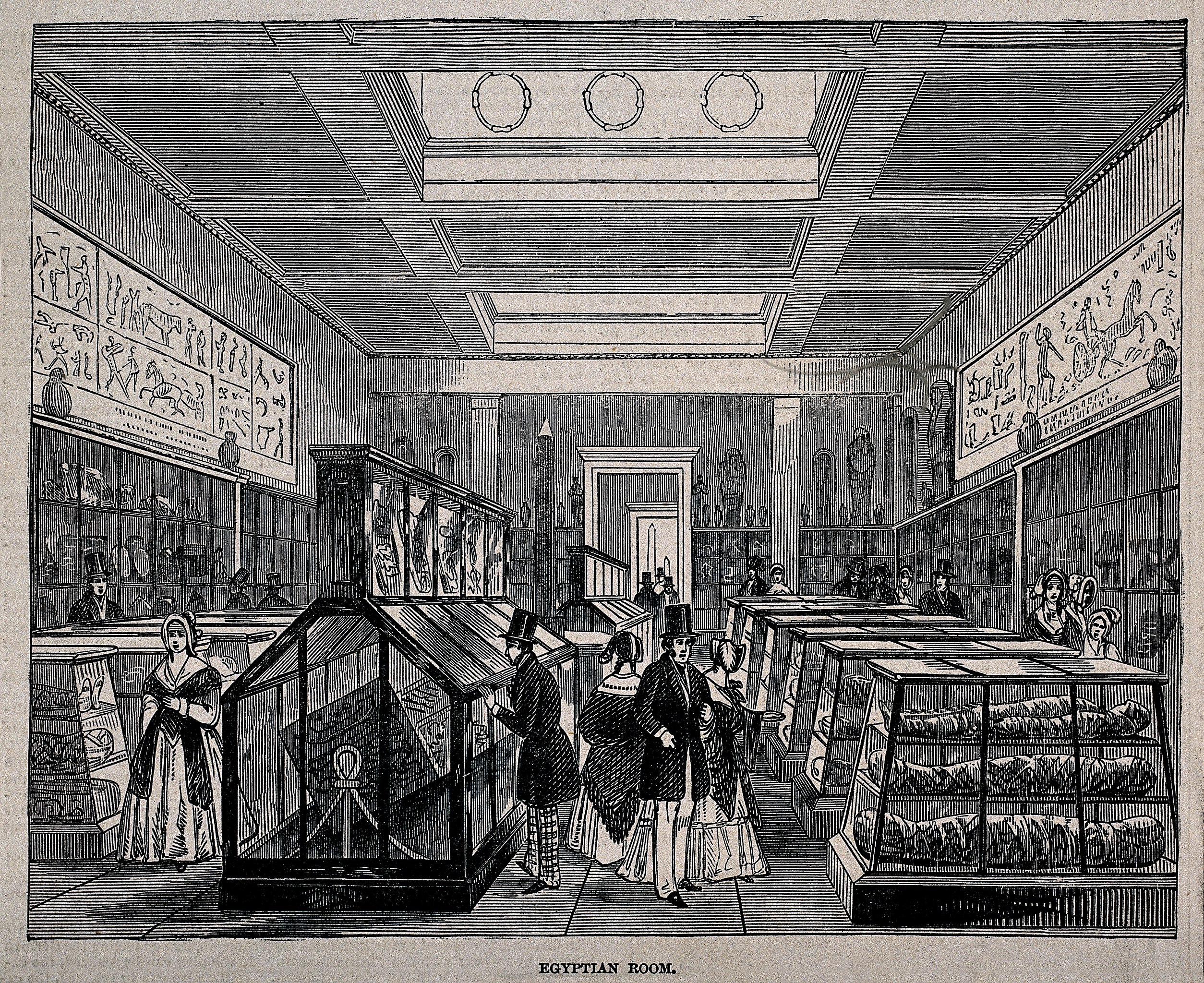 Visitors to the British Museum view the Egyptian Room, 1847.