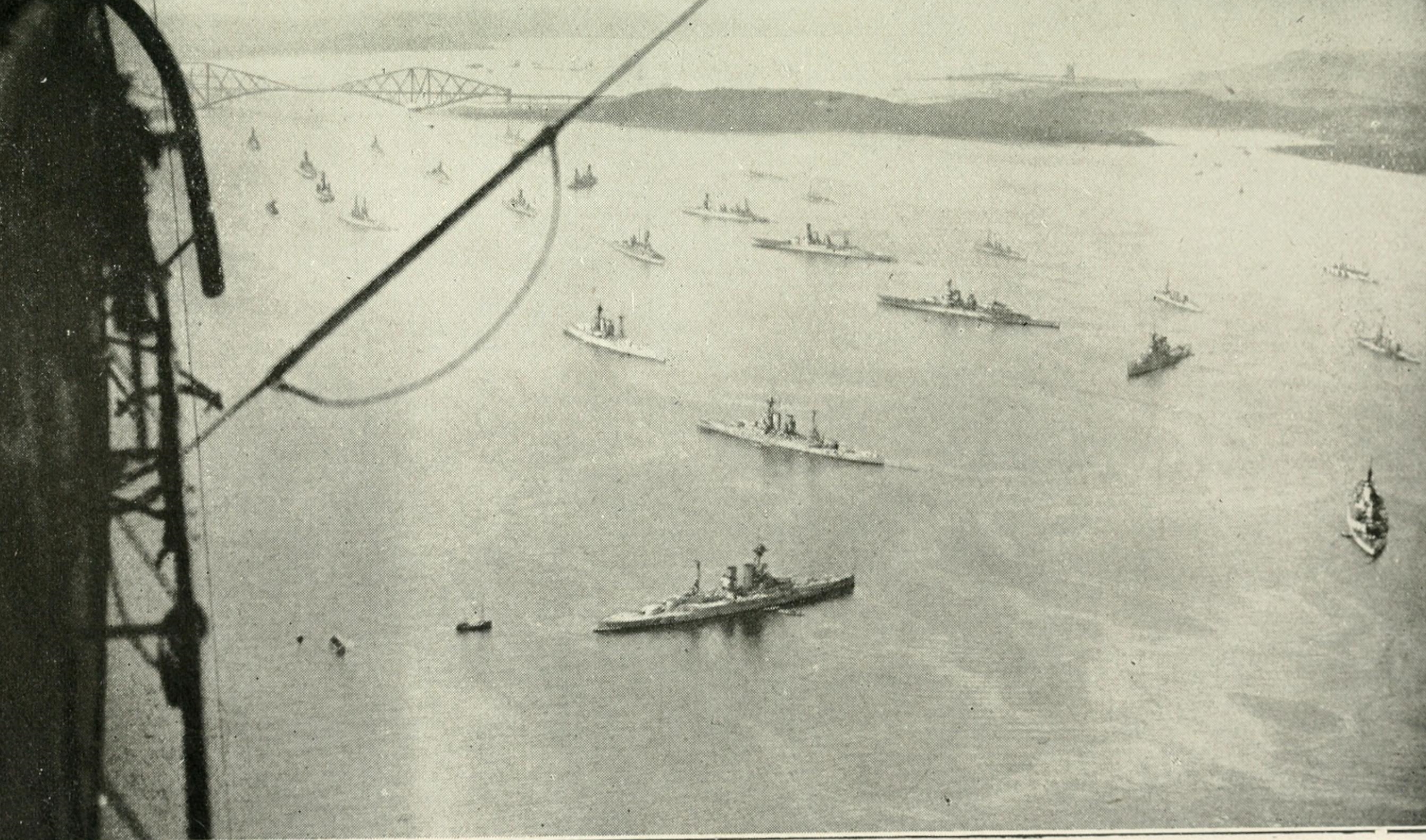 Britain's Grand Fleet in the Firth of Forth, near Edinburgh, Scotland shortly after World War I, 1919.
