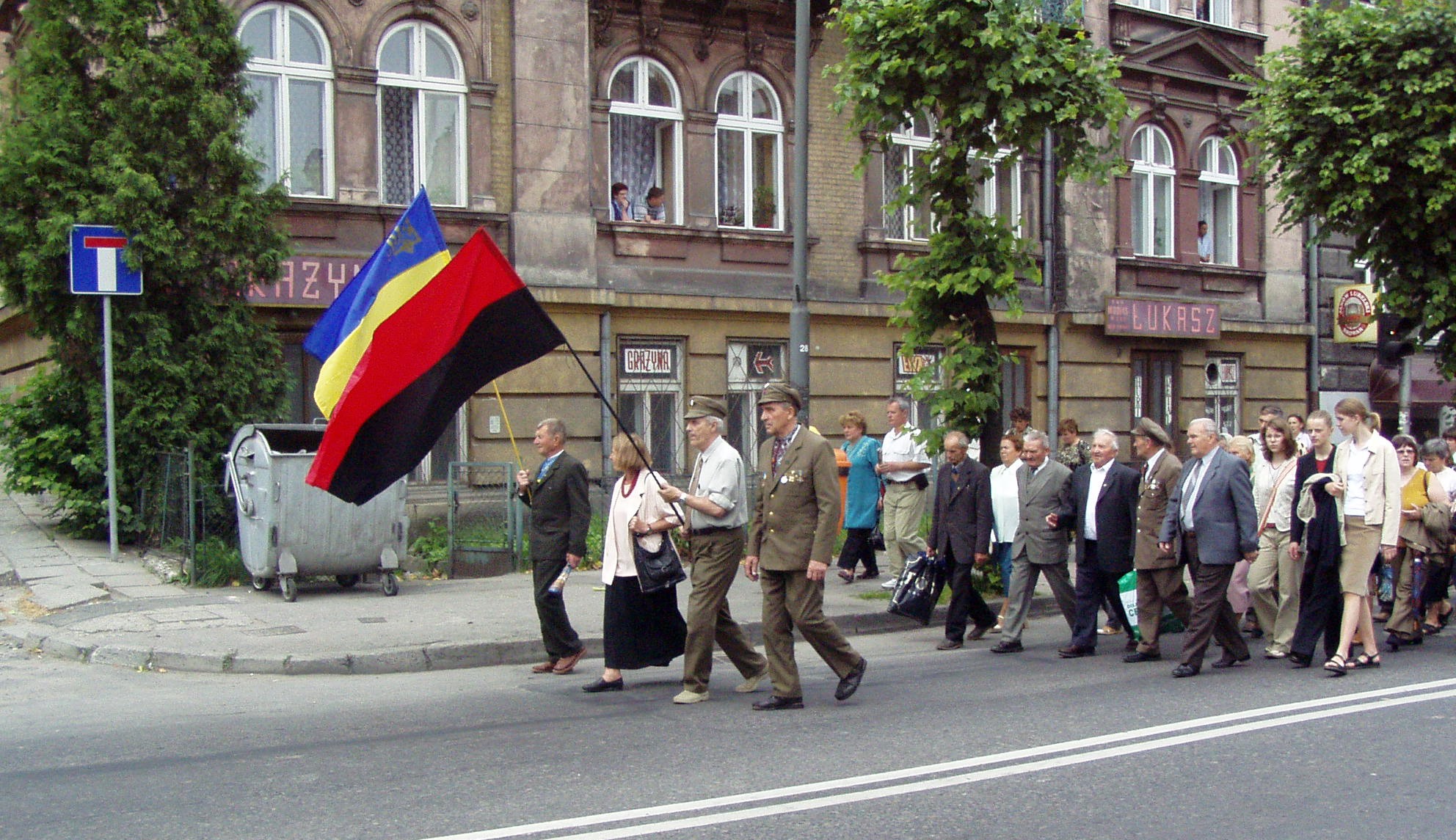 Veterans of the Ukrainian Insurgent Army, an anti-communist paramilitary group, march through Przemyśl, Poland in 2007.