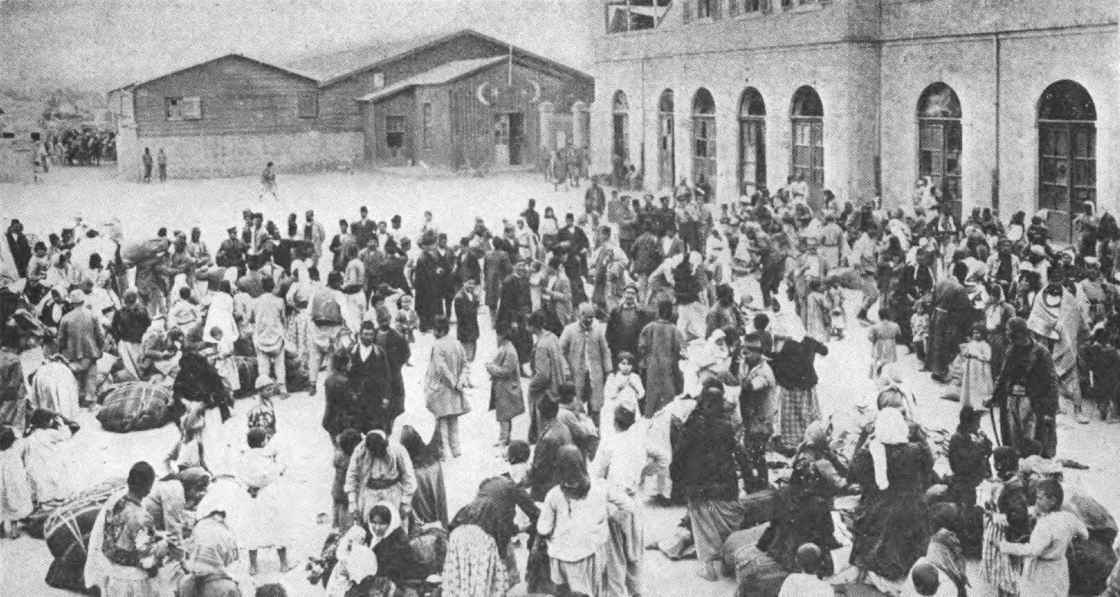 Armenians gathered in a city prior to deportation, 1918.