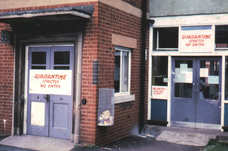 The exterior of Wards 32 and 33 at East Birmingham Hospital during the 1978 smallpox outbreak.