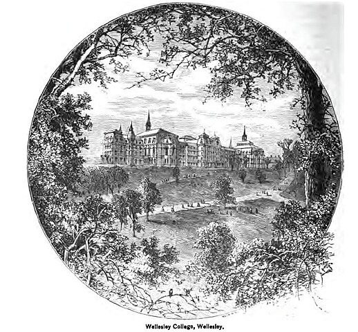 Etching of Wellesley College campus, ca. 1881