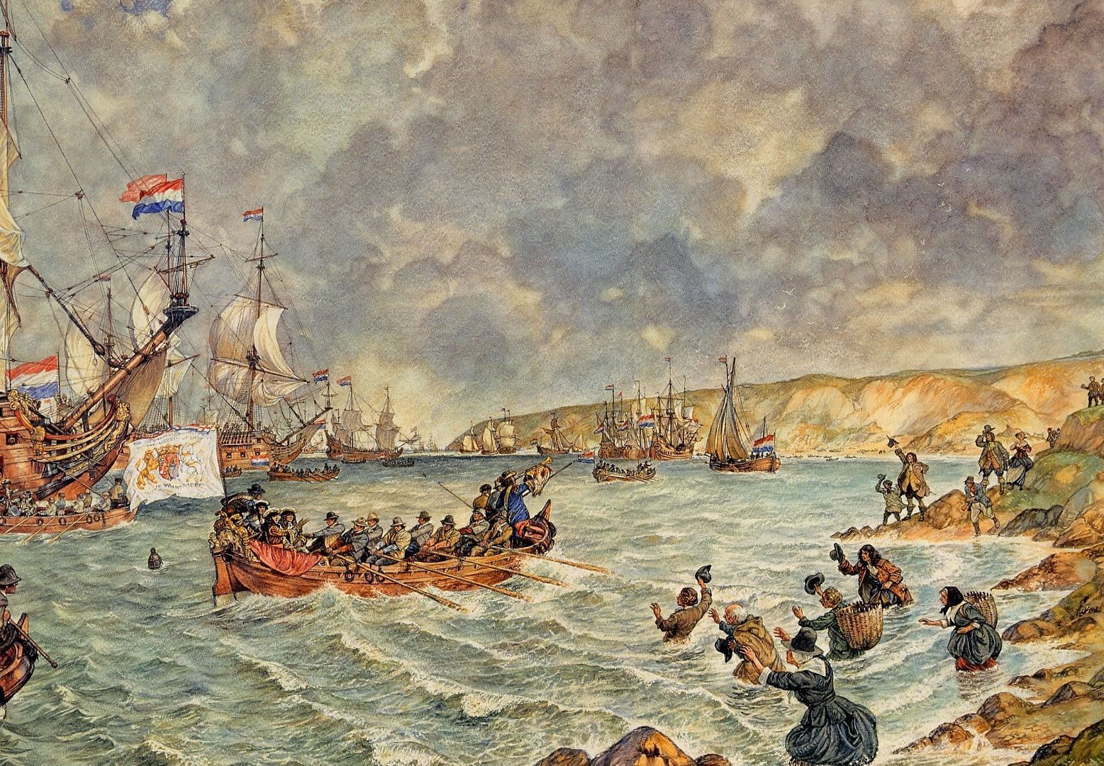 The Prince of Orange landing at Torbay as depicted in an illustration by Johan Herman Isings