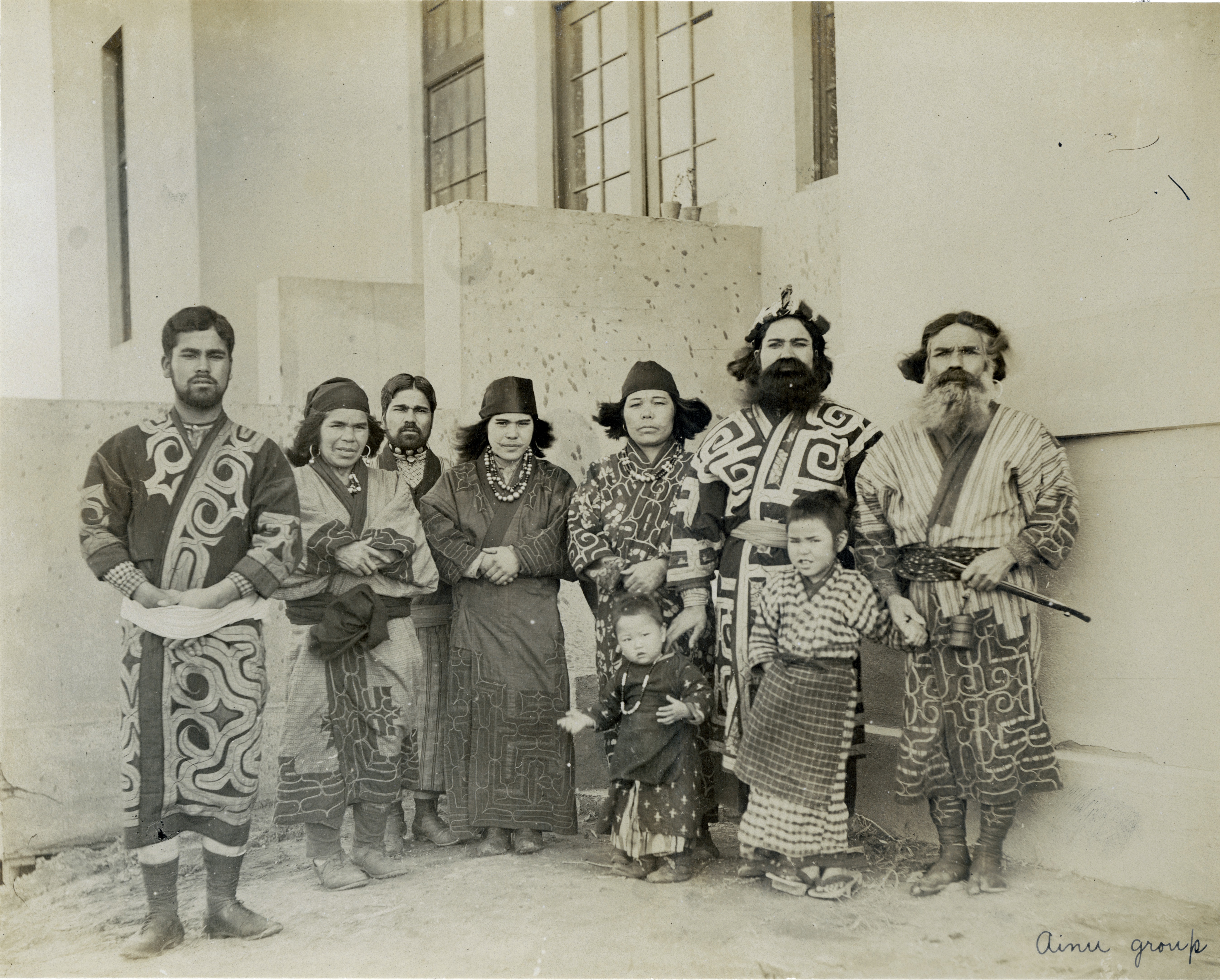 A group of Ainu people on display as part of an exhibit at the 1904 World's Fair in St. Louis, Missouri.