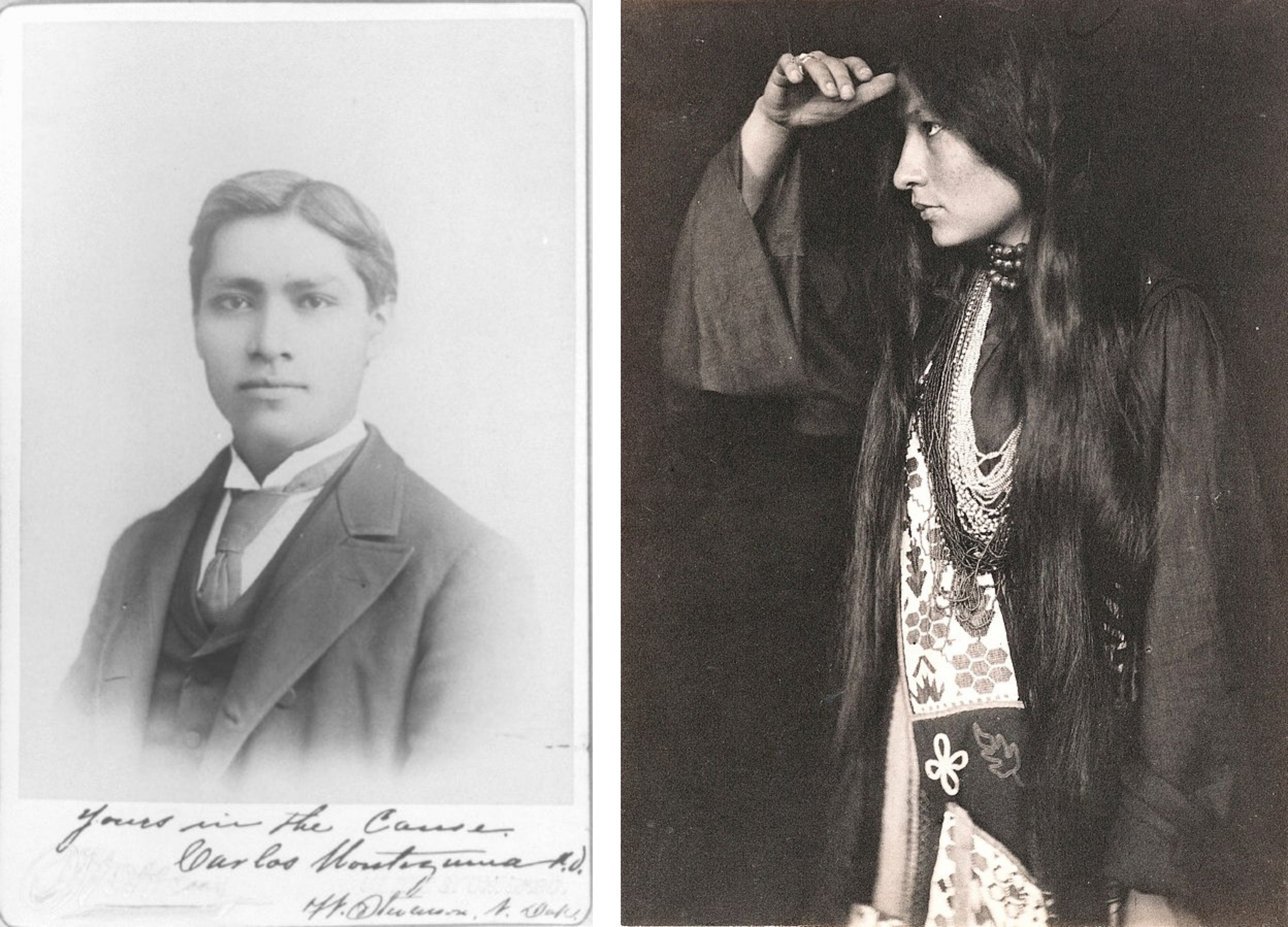 On the left, Carlos Montezuma. On the right, Gertrude Bonnin.