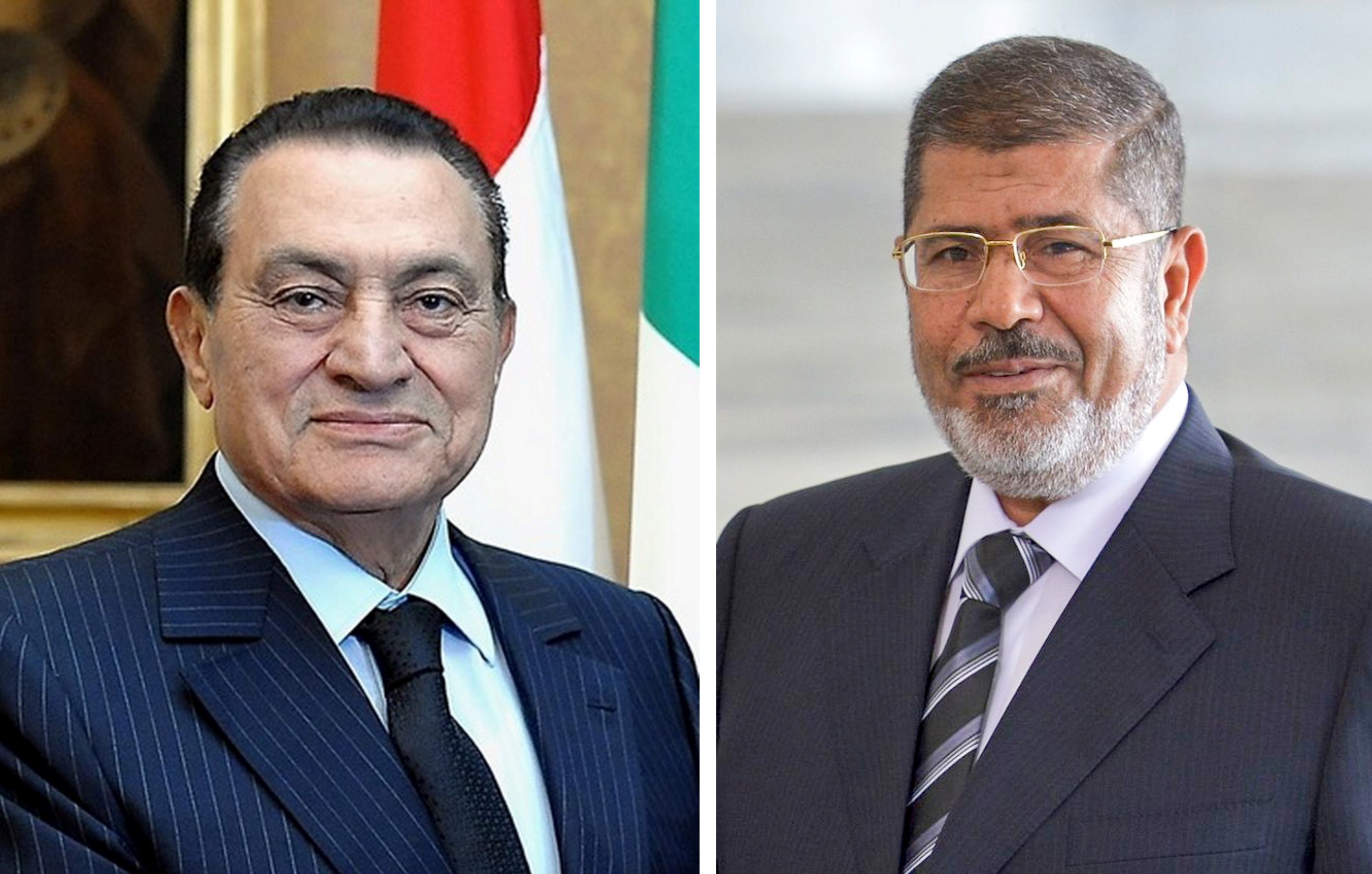 On the left, Hosni Mubarak. On the right, Mohamed Morsi.