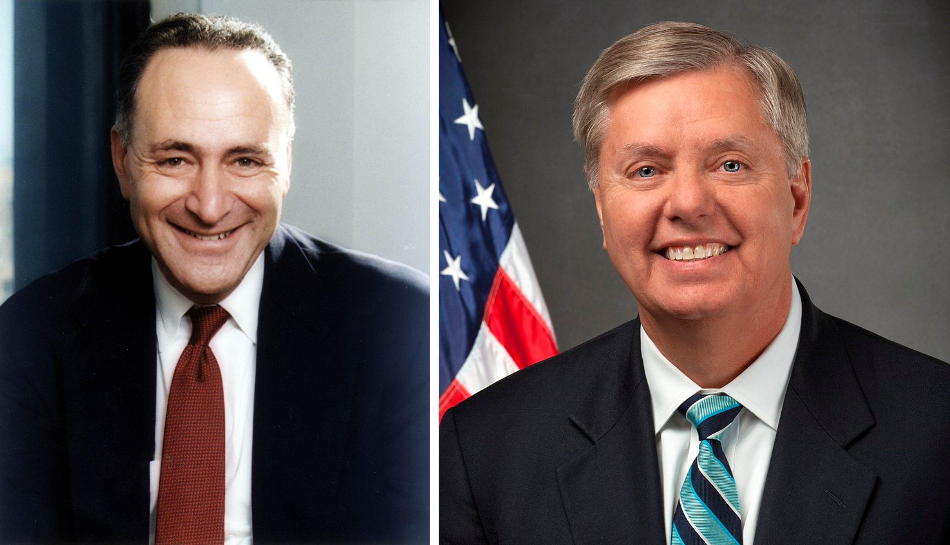 On the left, Democratic Senator Charles Schumer of New York. On the right, Republican Senator Lindsey Graham of South Carolina.