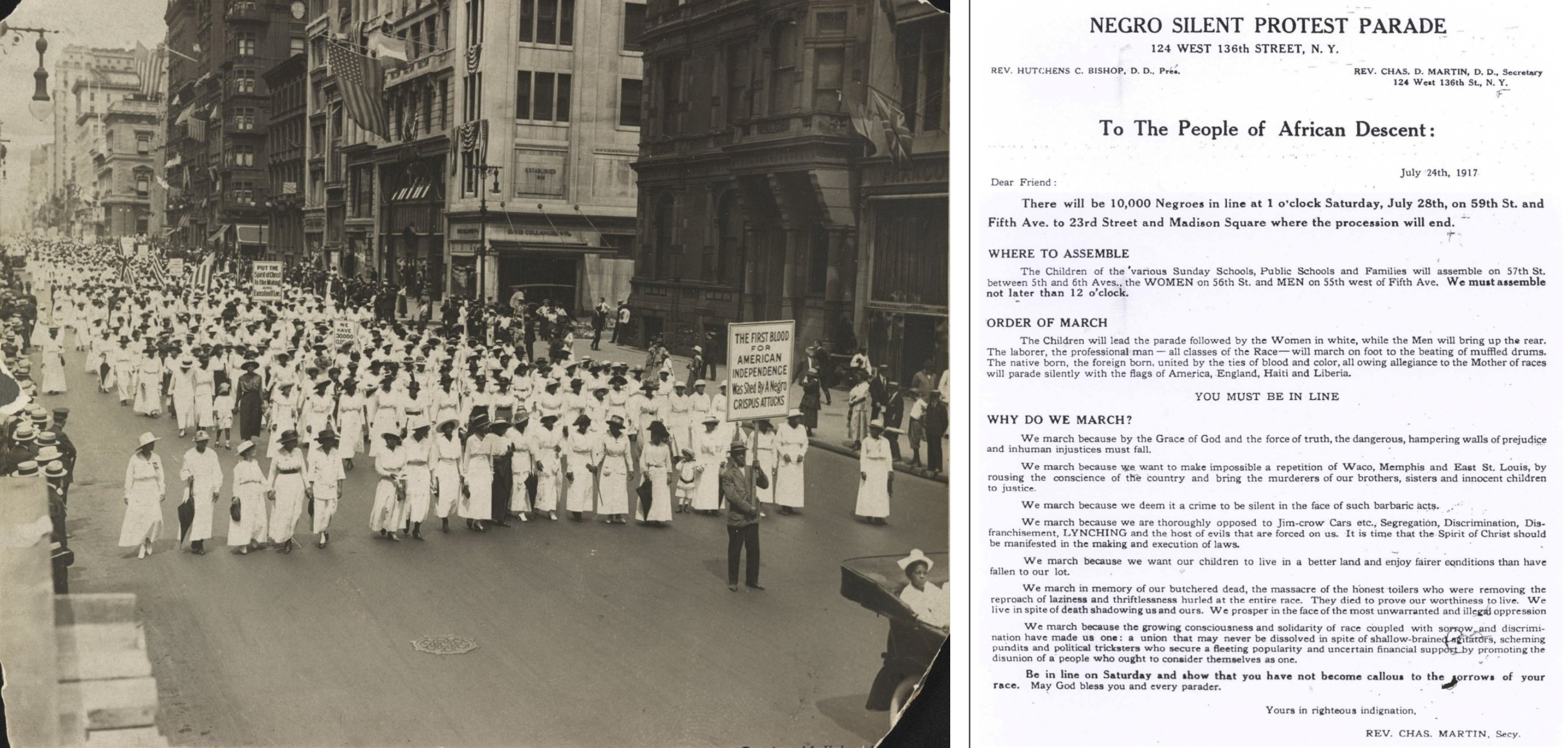 On the left, the Negro Silent Protest Parade. On the right, a flier advertising the Negro Silent Protest Parade.