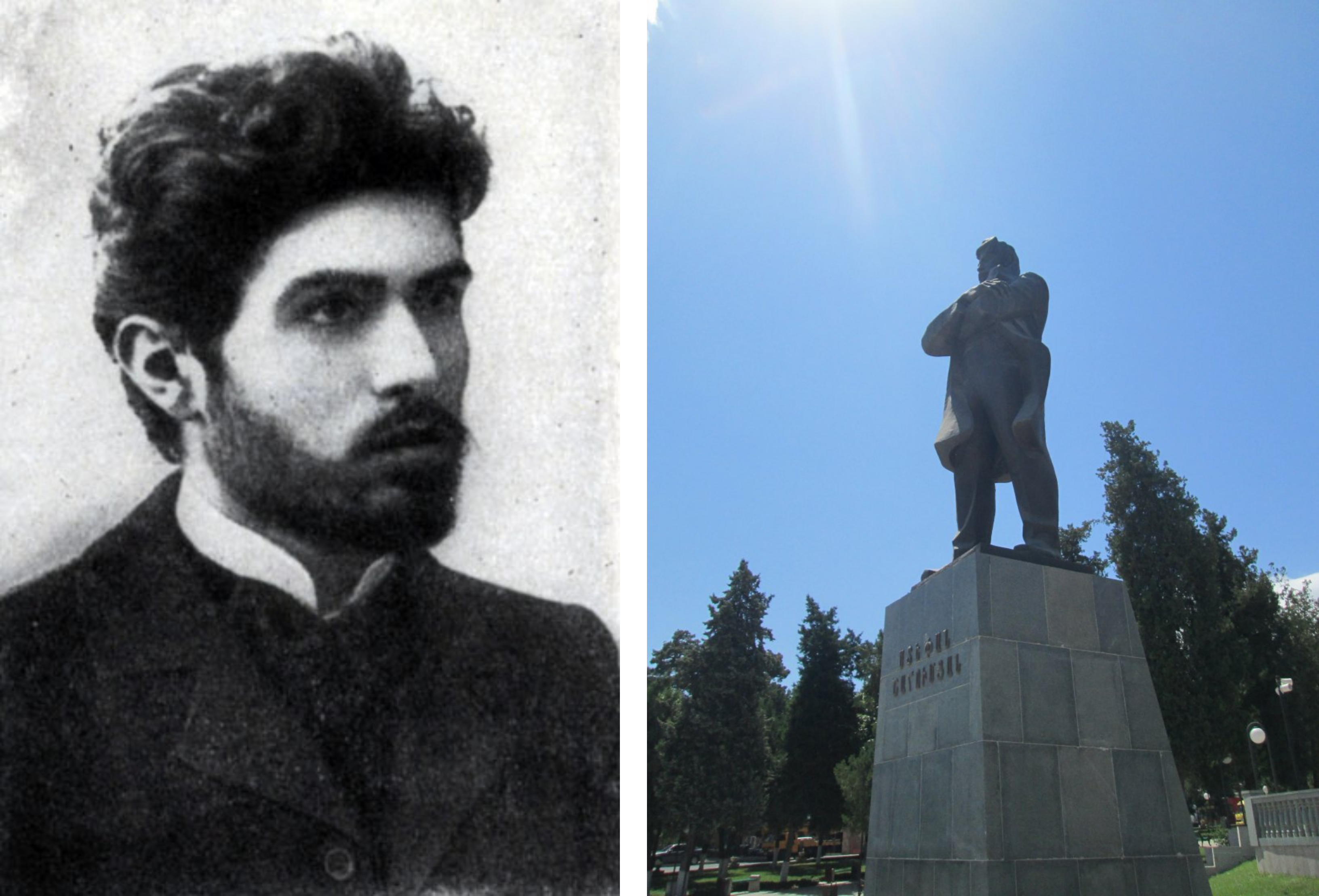 On the left, Stepan Shahumyan. On the right, a statue of Stepan Shahumyan.