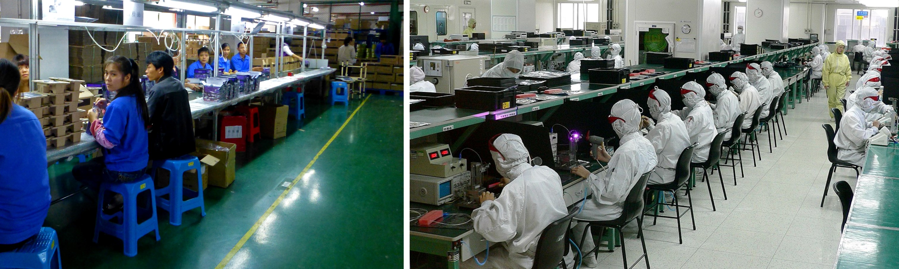Workers in electronics factories in Guangdong Province.