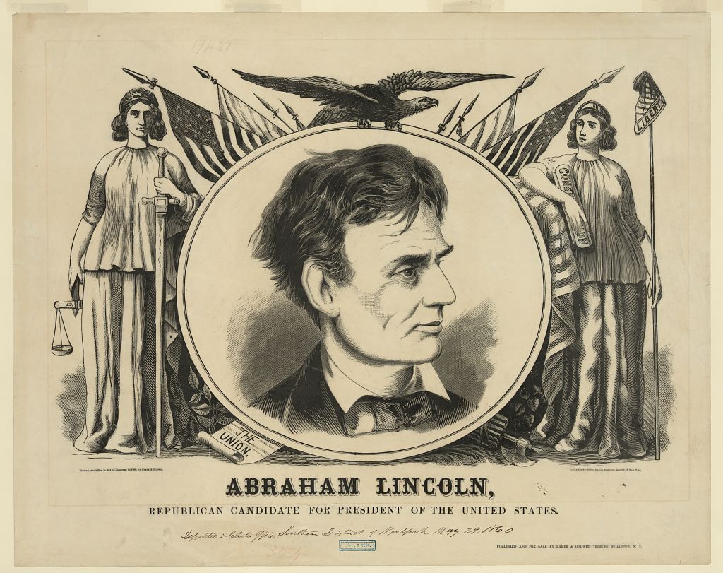 A campaign poster for Republican presidential candidate Abraham Lincoln, 1860.