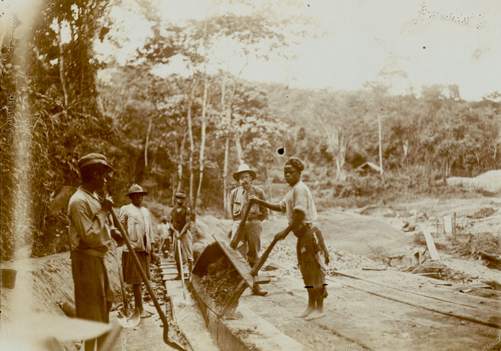 Four railway workers and one supervisor in the Congo.