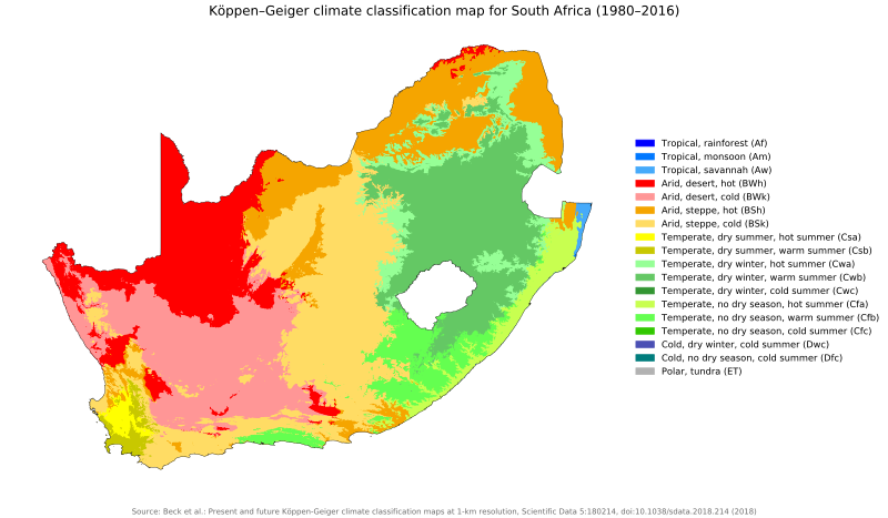 A map of South Africa’s climate classification from 1980 to 2016
