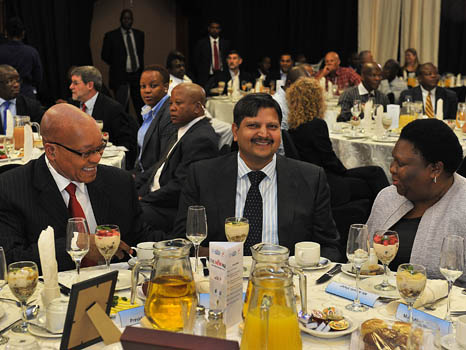 President Jacob Zuma, Atul Gupta, and Eastern Cape Premier Noxolo Kieviet at a breakfast event in 2012