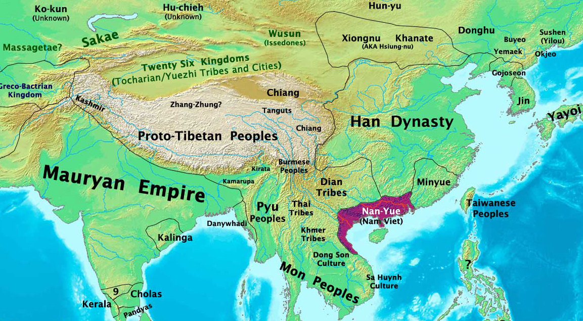 A map of Nan-Yue territory before 200 BCE.