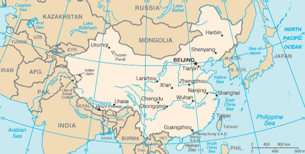 Geographic location of China, Hong Kong, and Taiwan.