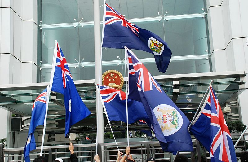 Protesters in 2012 waving Hong Kong’s colonial flag.