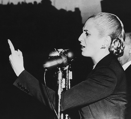 The real-life Eva Perón, giving a speech in 1951.