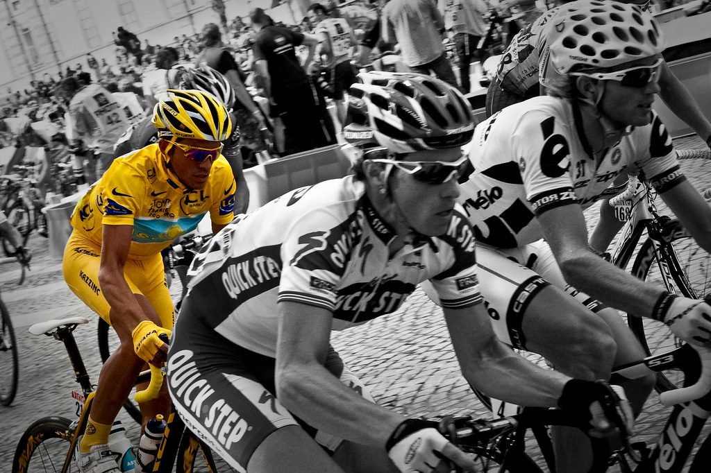 2009 Tour de France winner, Alberto Contador, wearing the yellow jersey.