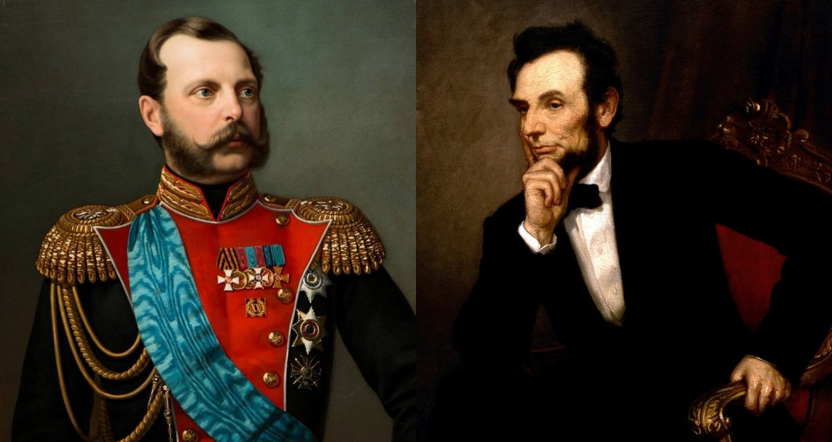On the left, Alexander II by Ivan Tyurin. On the right, Abraham Lincoln by George P. A. Healy.
