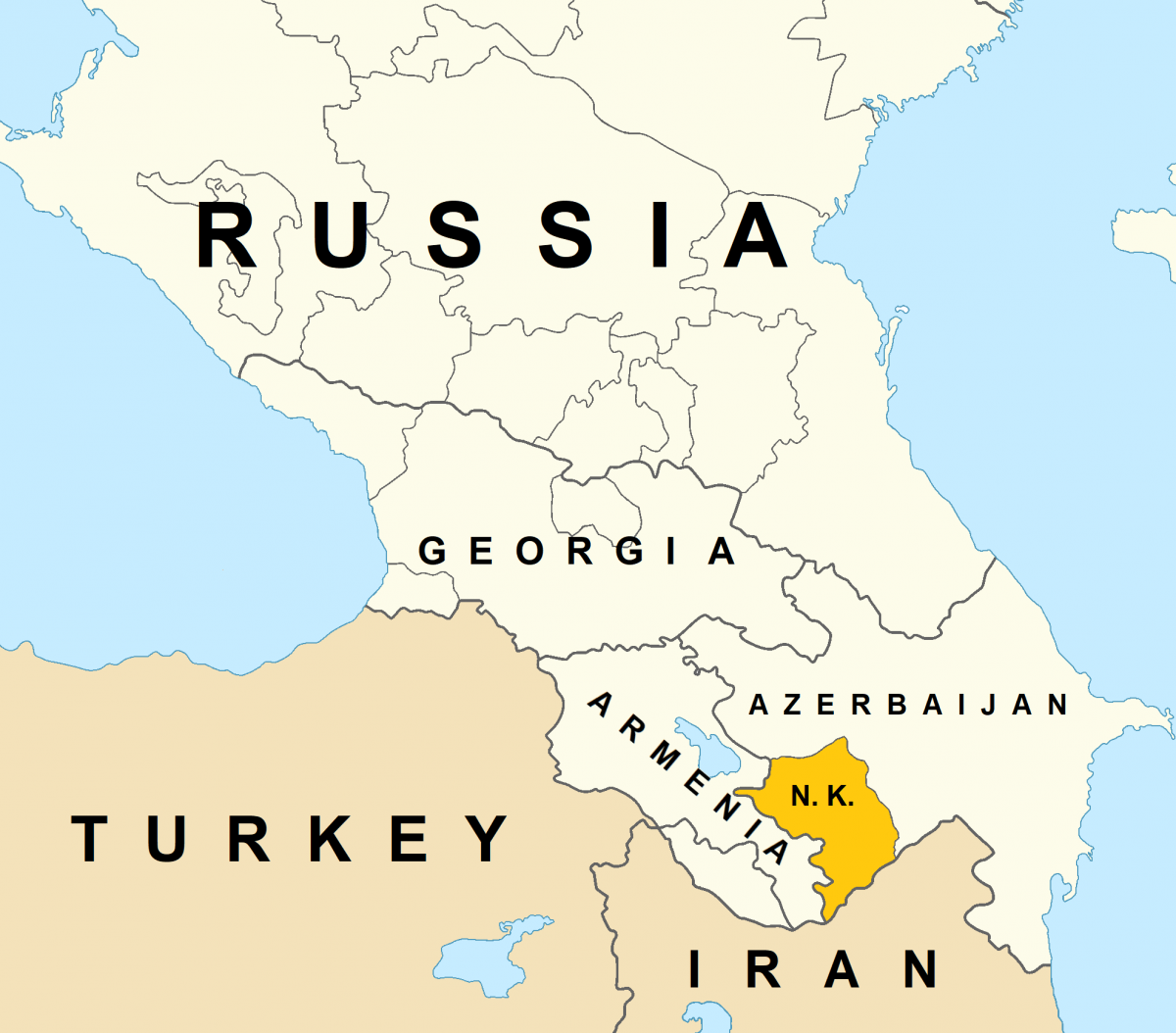 Location of Nagorno-Karabakh highlighted within the post-Soviet Caucasus.