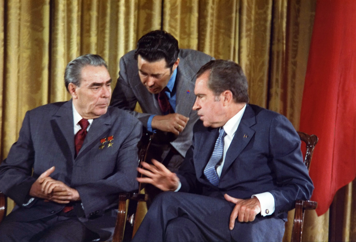 Soviet General Secretary Leonid Brezhnev and American President Richard Nixon.