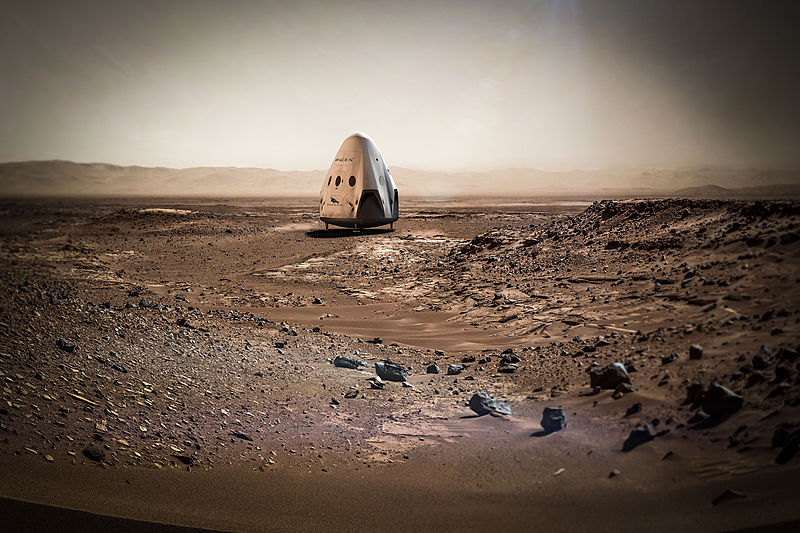 Concept art for a SpaceX spacecraft on Mars.