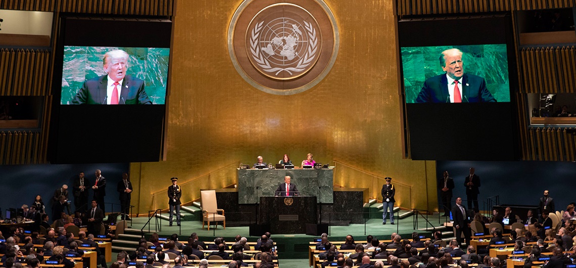 President Trump addressing the United Nations General Assembly.