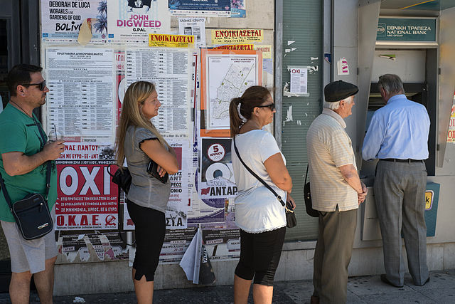 A line at the National Bank of Greece in 2015.