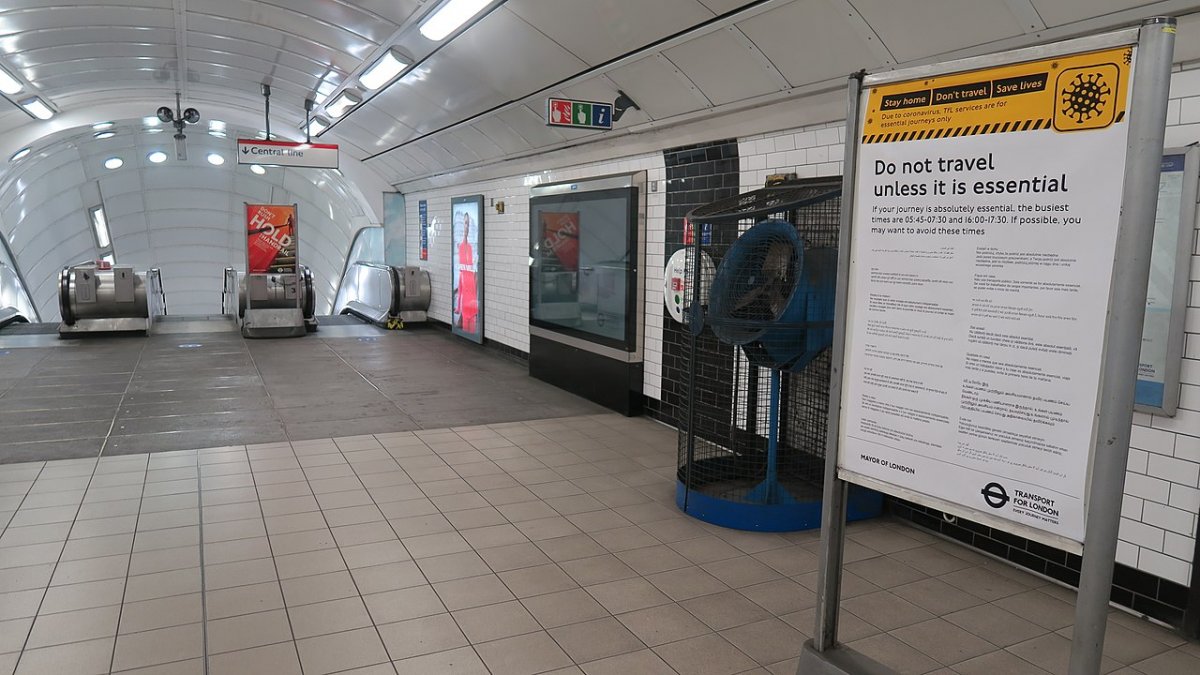 The Notting Hill Gate Underground station in London during the COVID-19 lockdown.