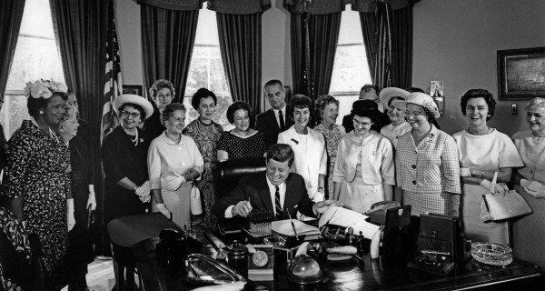 President John F. Kennedy with members of the American Association of University Women.