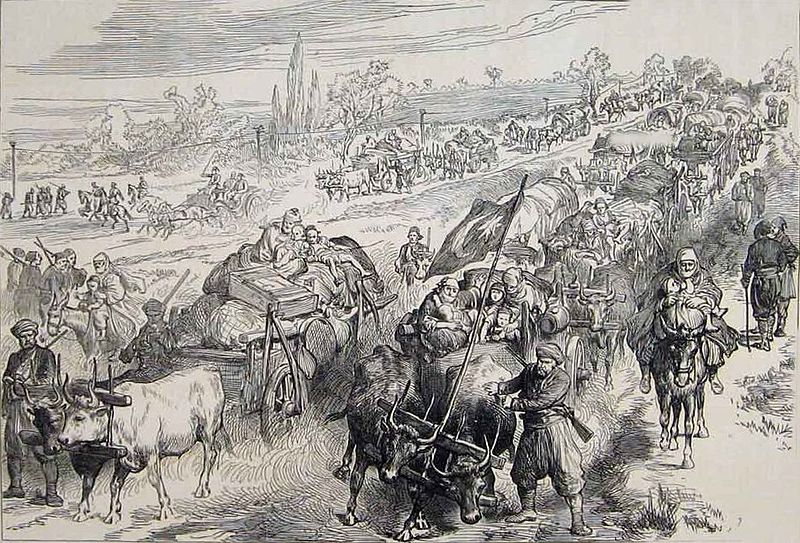 Turkish refugees fleeing in 1877 after Russia seized the Kars region from the Ottoman Empire.