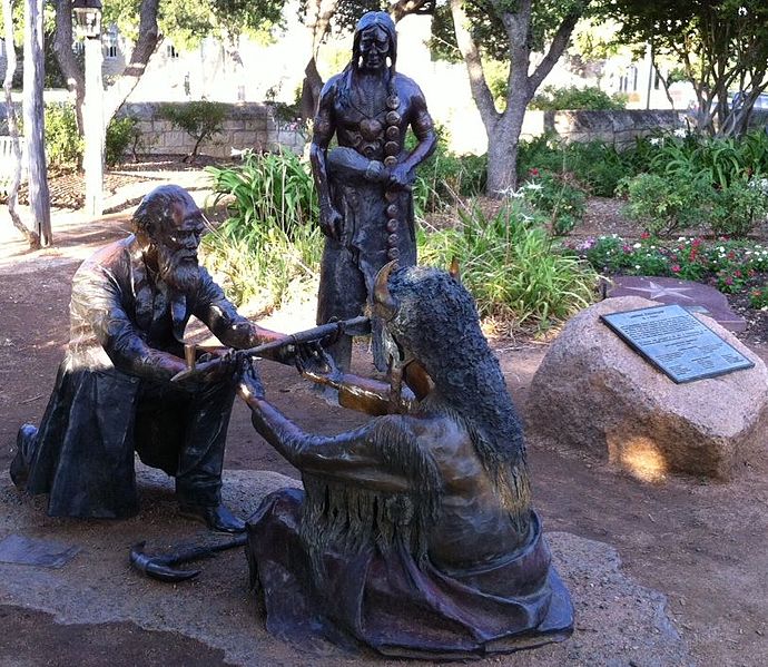 A statue in Fredericksburg, Texas commemorating the 1847 peace treaty between the Comanche and white settlers.