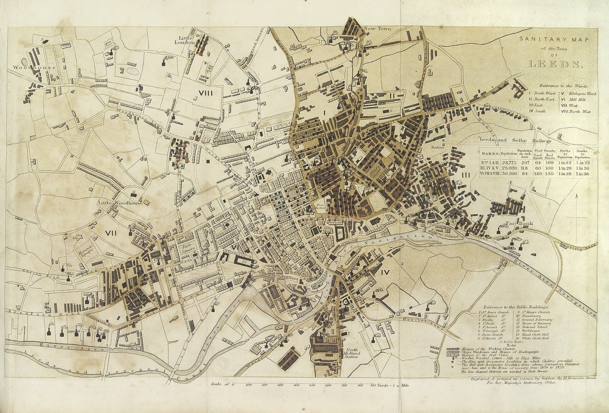 Sanitary Map of Leeds from Chadwick's 1842 report.