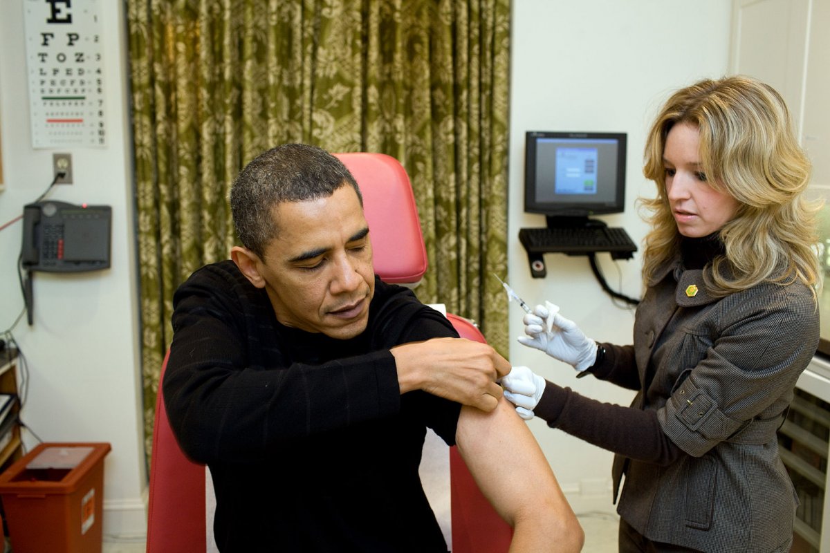 Former President Barack Obama vaccinated against H1N1, 2009.
