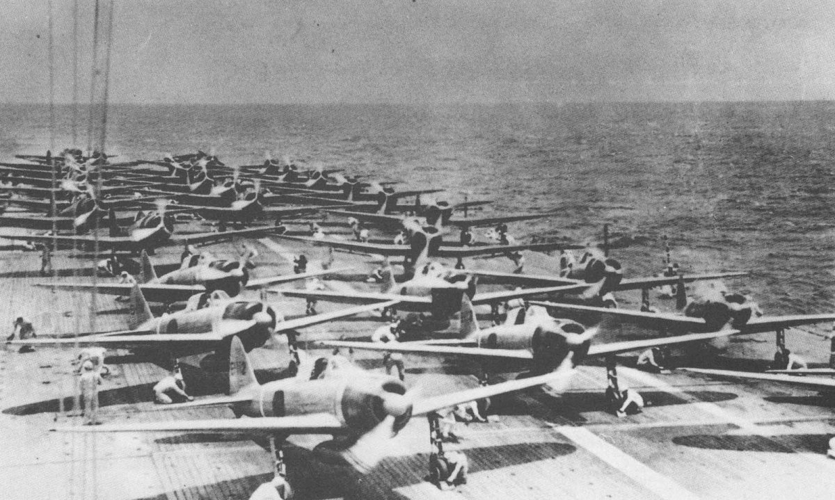 Aircraft prepare to depart the Imperial Japanese Navy aircraft carrier Shokaku for the first wave of strikes at Pearl Harbor, December 7, 1941.