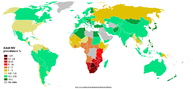 Estimated HIV/AIDS prevalence in 2011.