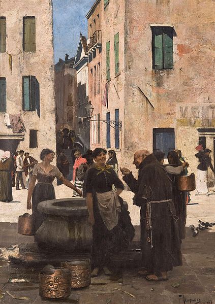An 1883 painting by Teodor Axentowicz of a monk making advances on a street girl in Venice.