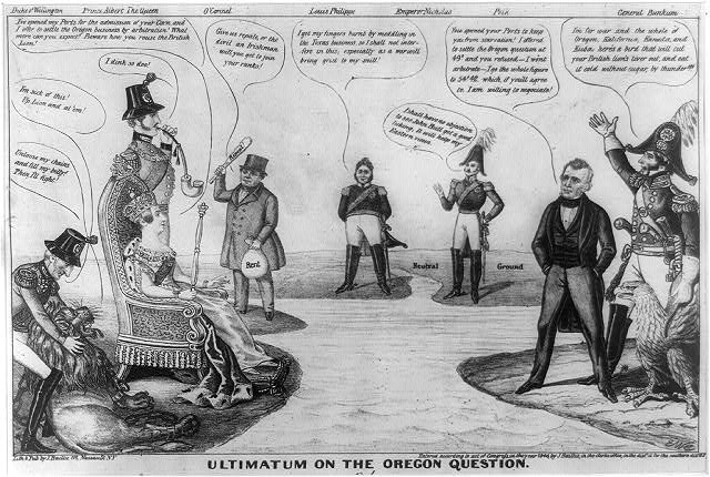 Illustration by Edward Williams Clay of James Polk fighting with self-interested European leaders.