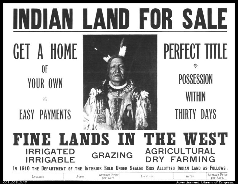 A poster from the Department of the Interior advertising the sale of 'Indian Land.'