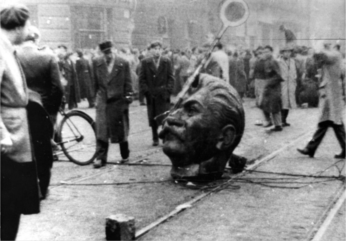 Stalin's severed head in a Budapest street.