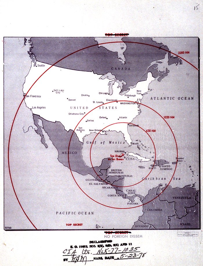 Map illustrating missile ranges during the Cuban Missile Crisis.